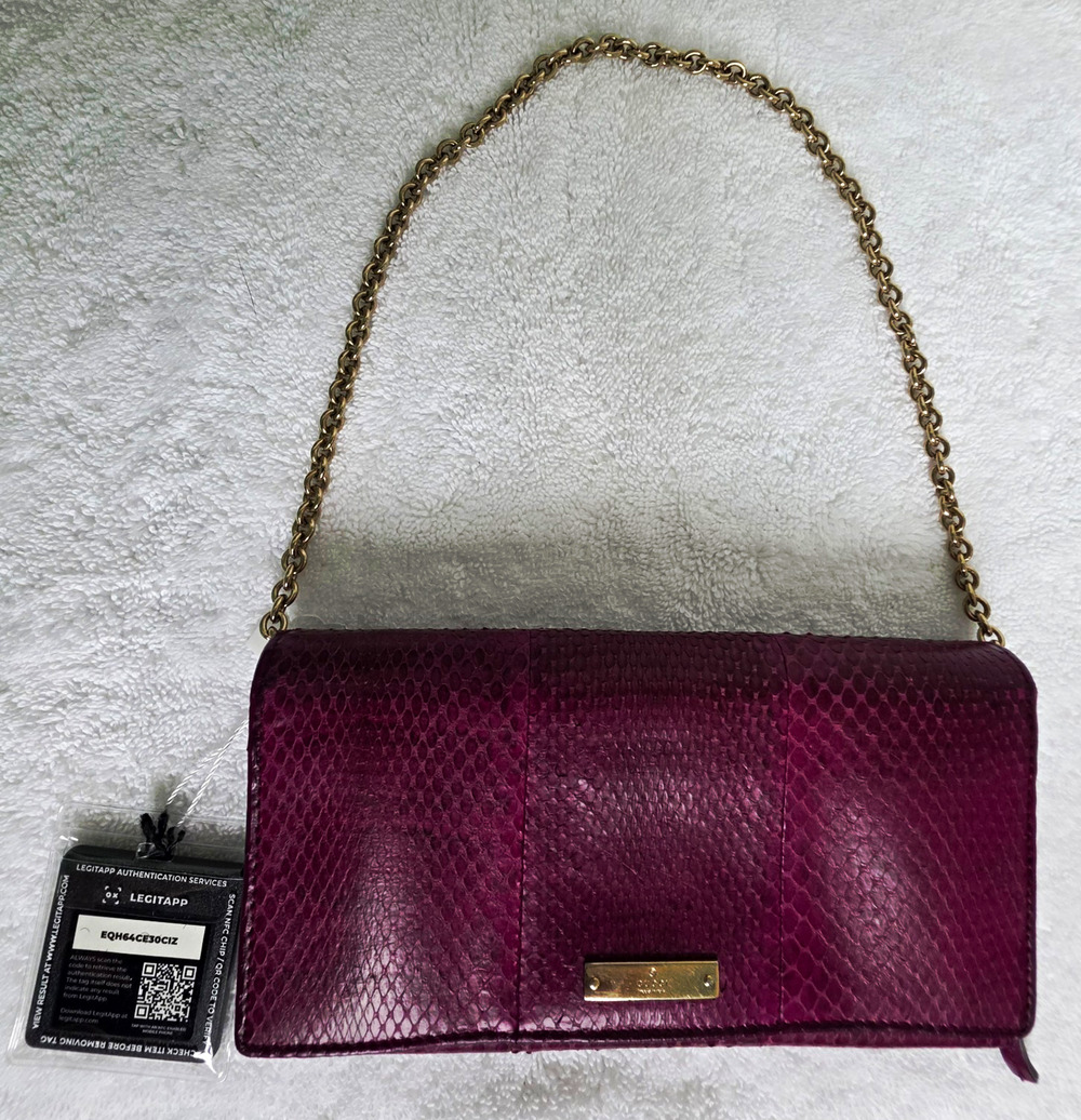 Gucci Women’s Purple Snakeskin Wallet on A Chain Gold HW w/COA